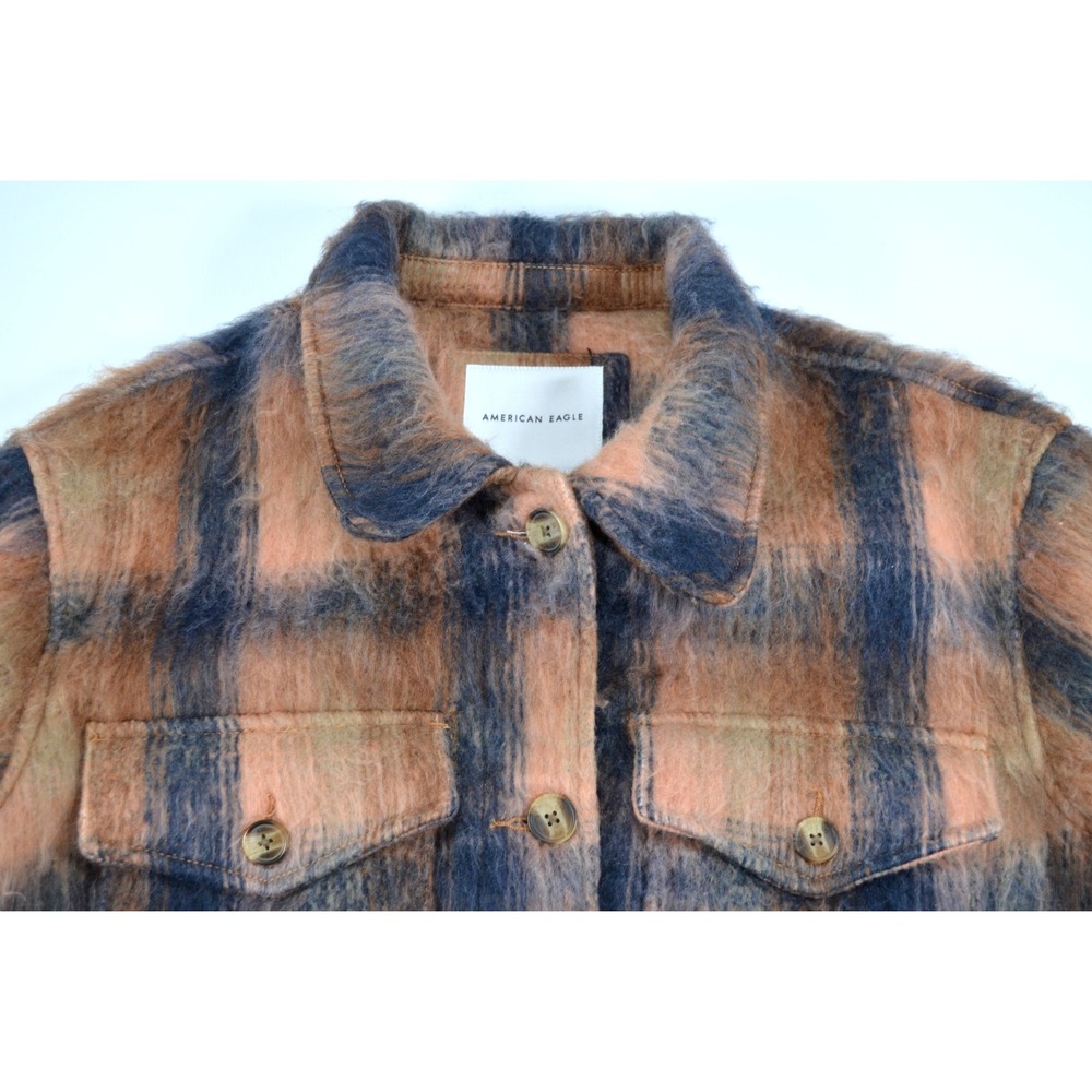 American Eagle Womens‎ Size M Brown Plaid Shacket Oversized Lined Nice!